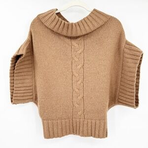 Black Horn Womens Baby Alpaca Blend Knit Poncho Sweater Cable Knit Oversized‎ S